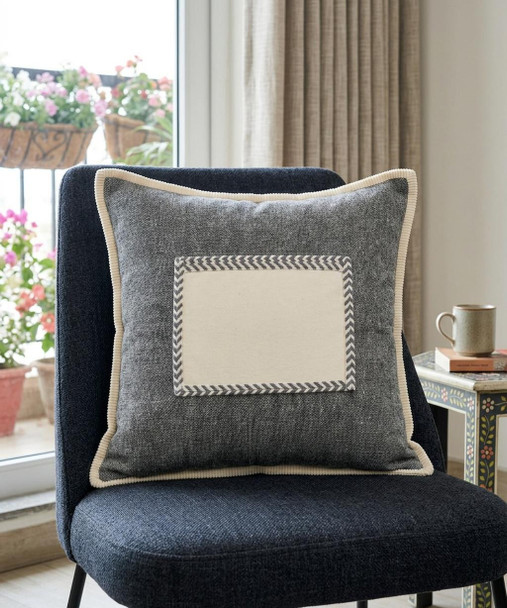 20" Gray Ivory And White Cotton Geometric Throw Pillow