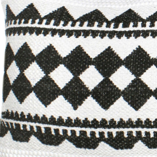 14" X 36" Black And White 100% Cotton Geometric Zippered Pillow