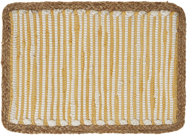 19" Set of Four Cream Yellow And Natural Striped Cotton And Jute Placemats