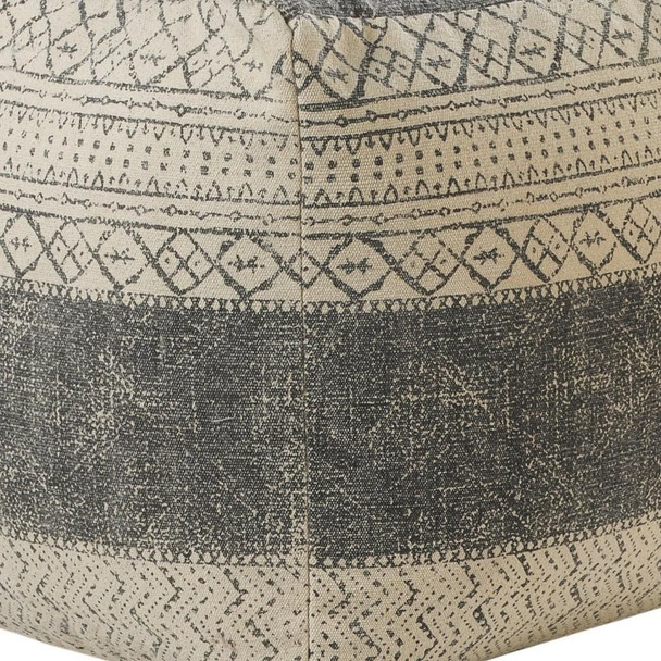20" Cream Cotton Tribal Pouf Ottoman
