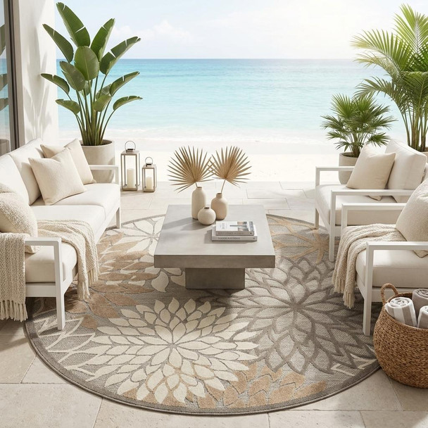 10' Gray and Ivory Indoor Outdoor Area Rug