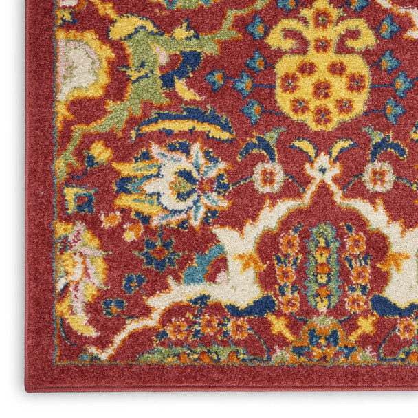8' Red Floral Power Loom Runner Rug