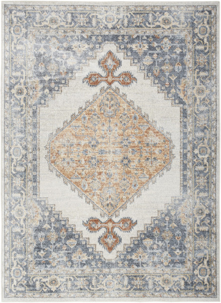 5' X 7' Gray Oriental Power Loom Distressed Washable Area Rug