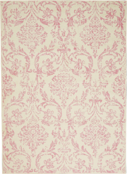 4' X 6' Cream Damask Power Loom Area Rug