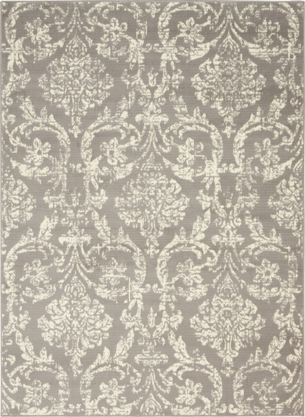 5' X 7' Gray Damask Power Loom Non Skid Area Rug
