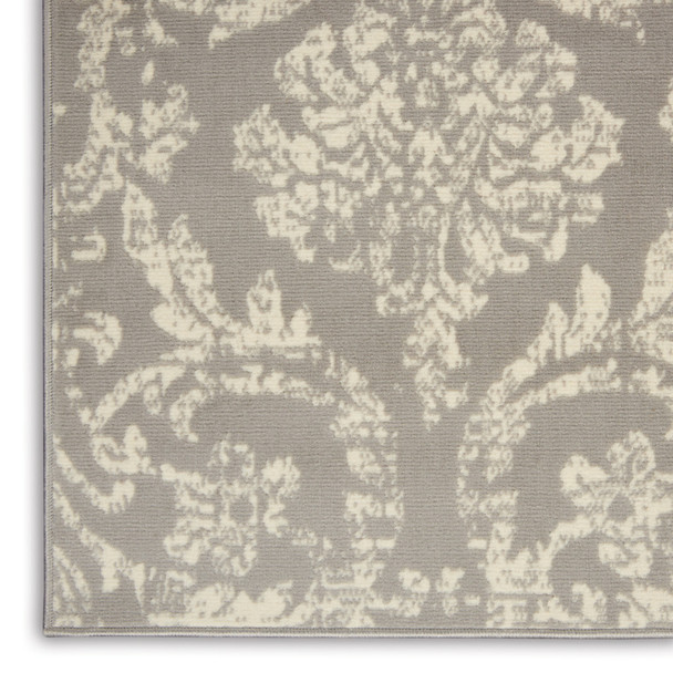 6' X 9' Gray and Ivory Damask Power Loom Distressed Area Rug