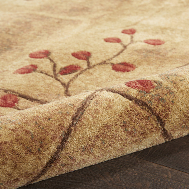 8' Brown Floral Power Loom Non Skid Round Rug