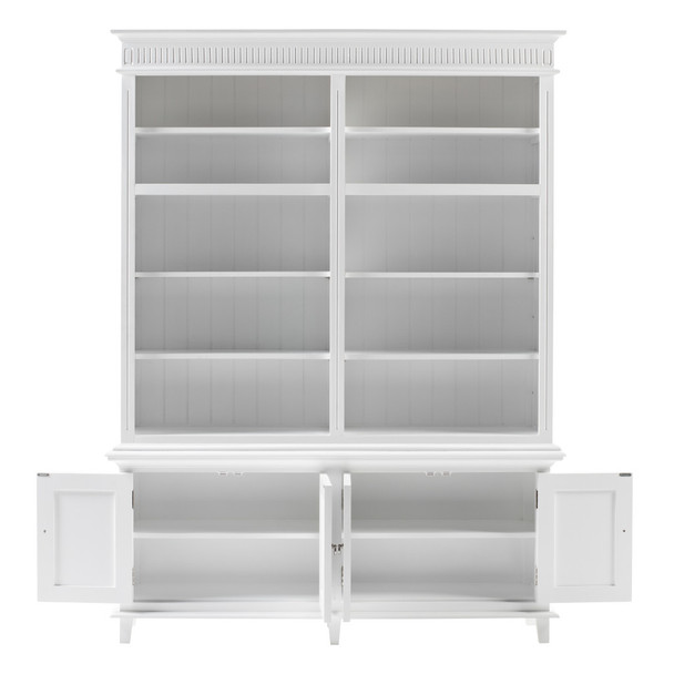 87" Antiqued White Solid Wood Four Door Pantry Or Storage Closet