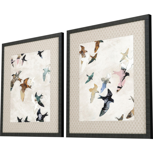Set Of Two Abstract Birds Black Framed Print Wall Art