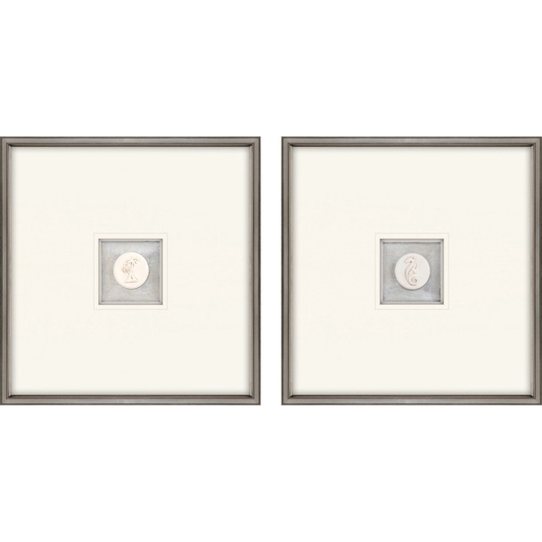 Set Of Two Coastal Intaglio III Silver Framed Print Wall Art
