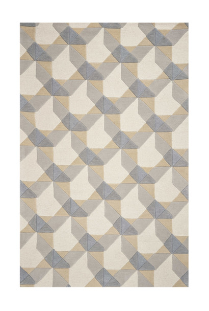 2' X 4' Ivory Gray And Cream Wool Geometric Hand Tufted Area Rug