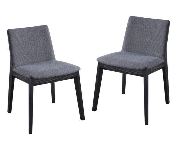 Set of Two Charcoal and Black Fabric Dining Side Chairs