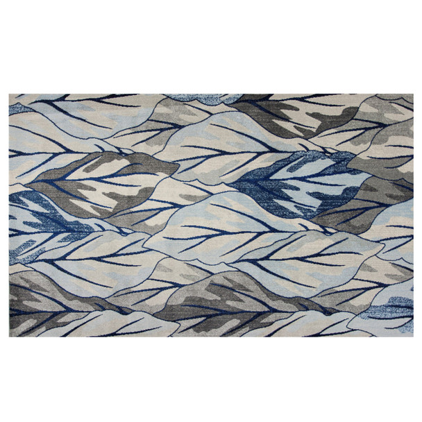 3' X 5' Gray And Navy Blue Botanical Leaves Area Rug