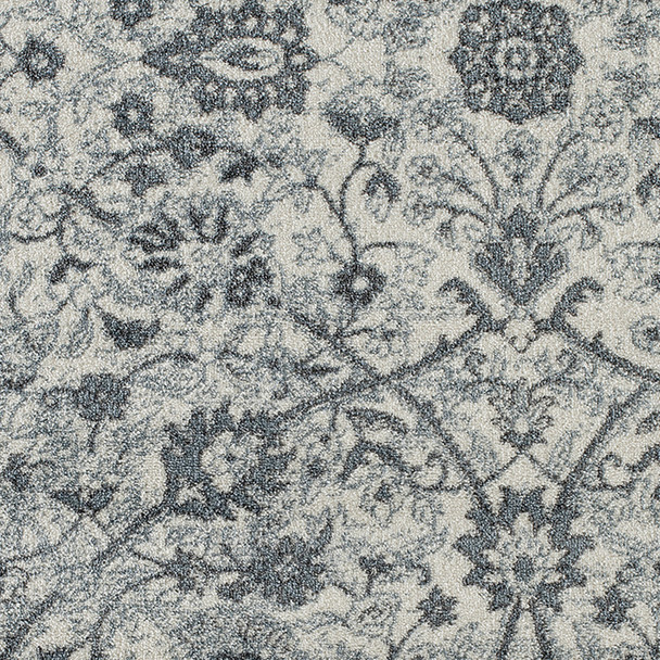 6' Charcoal and Gray Floral Power Loom Runner Rug