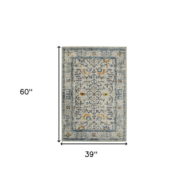 3' X 4' Ivory And Yellow Oriental Distressed Area Rug
