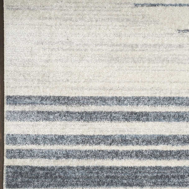 9' X 12' Blue and Ivory Geometric Power Loom Washable Area Rug
