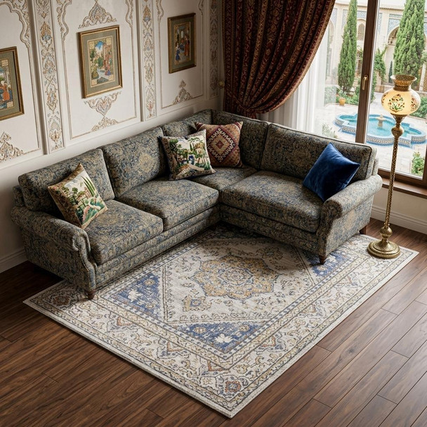 7' X 9' Blue and Gray Medallion Power Loom Area Rug