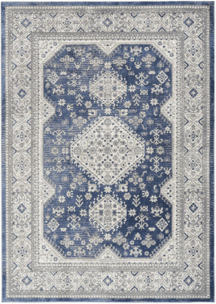7' X 9' Blue and Gray Medallion Power Loom Area Rug