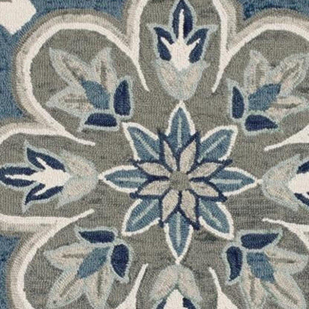 6' X 6' Blue Round Wool Floral Hand Tufted Area Rug