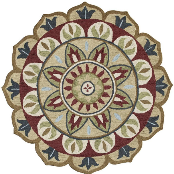 4' Red Round Wool Floral Hand Tufted Area Rug