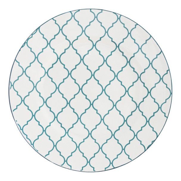 Turquoise Sixteen Piece Round Trellis Ceramic Service For Four Dinnerware Set