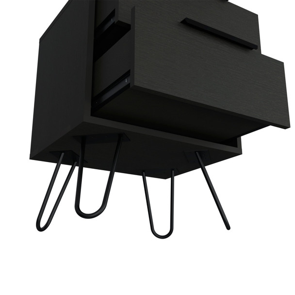 22" Black Wood Two Drawer Nightstand