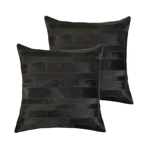 Set of Two 18" Black Cowhide Throw Pillows
