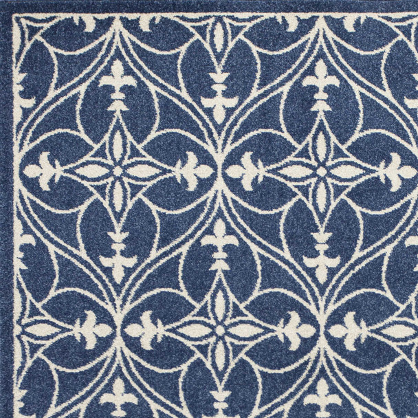 5' X 8' Blue And Ivory Floral Medallion Area Rug