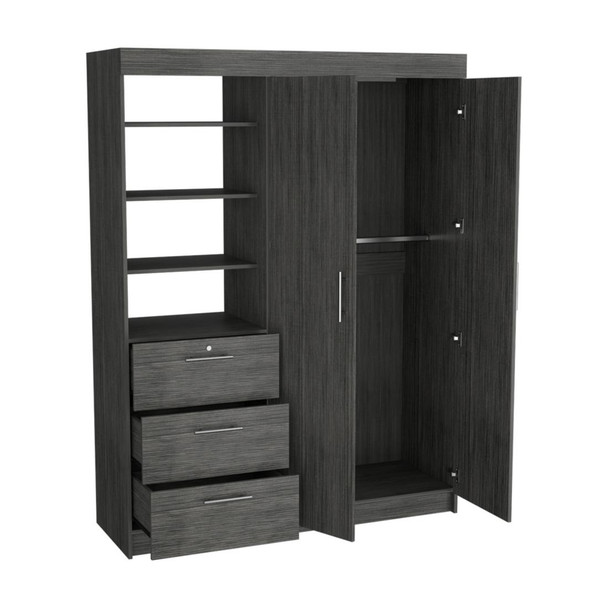 79" Gray Wood Two Door Three Drawer Combo Dresser