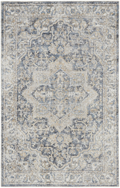 2' X 4' Blue And Gray Floral Medallion Washable Area Rug