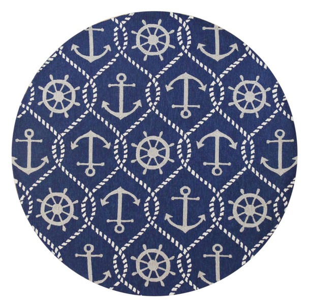 7' Navy Blue Round Nautical Handmade Indoor Outdoor Area Rug