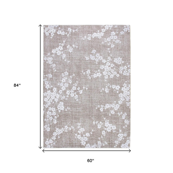 6' X 8' Gray And White Oriental Washable Area Rug
