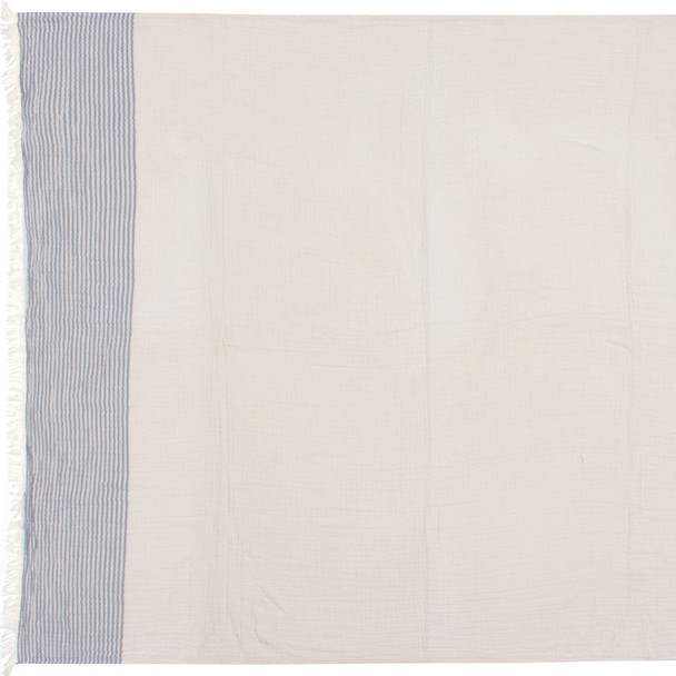 47" X 60" Blue and Ivory Cotton Woven Striped Throw Blanket with Fringe