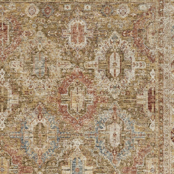 5' X 8' Ivory And Green Geometric Distressed Area Rug