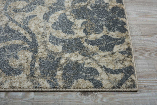 8' Ivory Tan and Gray Floral Distressed Non Skid Runner Rug