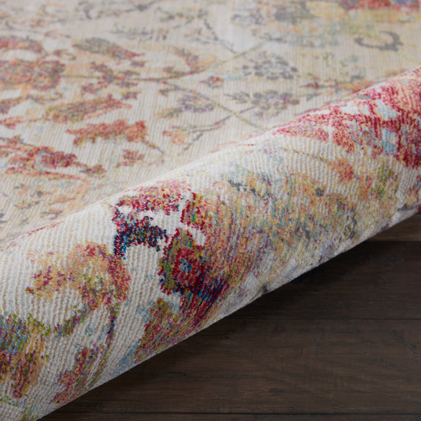 4' Orange and Ivory Floral Distressed Non Skid Round Rug