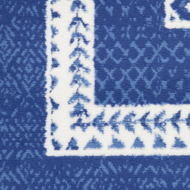 8' Ivory and Navy Blue Geometric Distressed Non Skid Runner Rug
