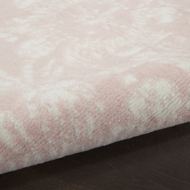 8' Pink and Ivory Tropical Floral Distressed Non Skid Runner Rug