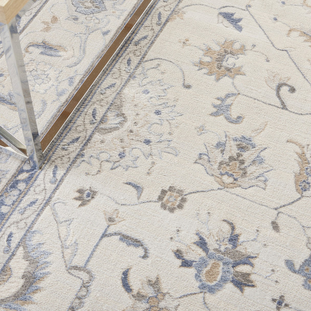 8' X 11' Ivory Blue And Gray Floral Non Skid Area Rug
