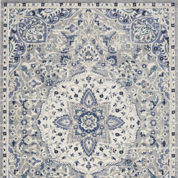 5' X 7' Gray Beige And Blue Floral Area Rug
