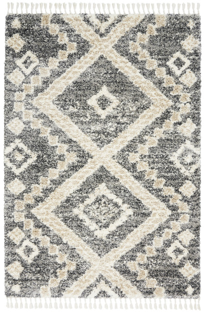 5' X 8' Ivory And Gray Geometric Shag Non Skid Area Rug