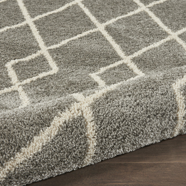 8' X 10' Silver and Ivory Chevron Shag Area Rug