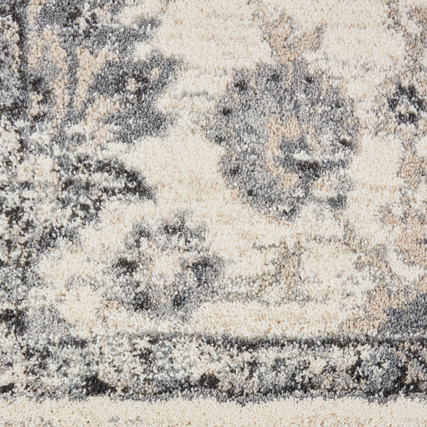 5' X 7' Cream and Gray Floral Distressed Area Rug