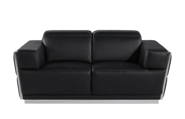 Two Piece Black Italian Leather Five Person Seating Set