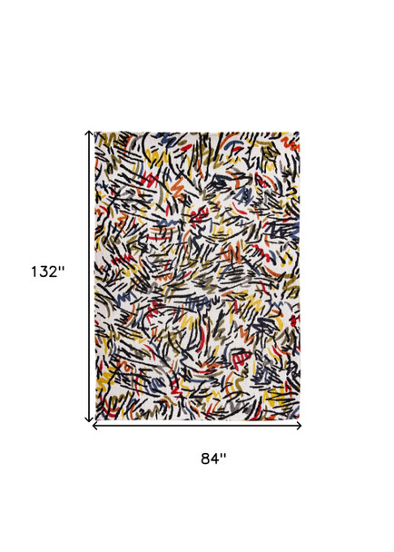 8' X 11' White Abstract Non Skid Area Rug