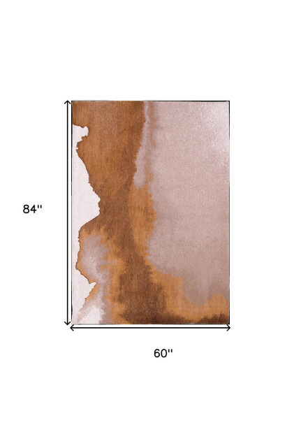 6' X 8' Yellow and Brown Abstract Non Skid Area Rug