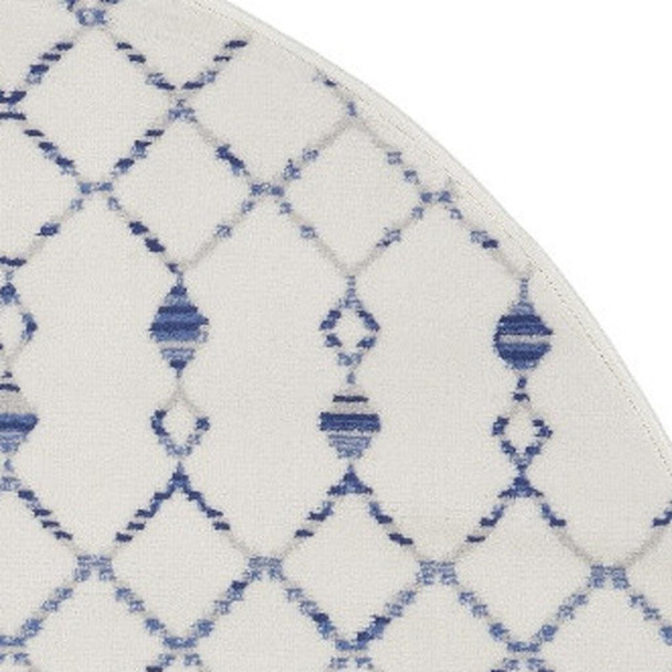 5' Ivory and Blue Geometric Round Rug
