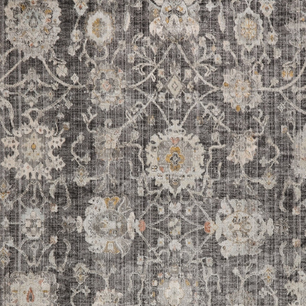 8' X 10' Gray Ivory And Black Floral Distressed Area Rug