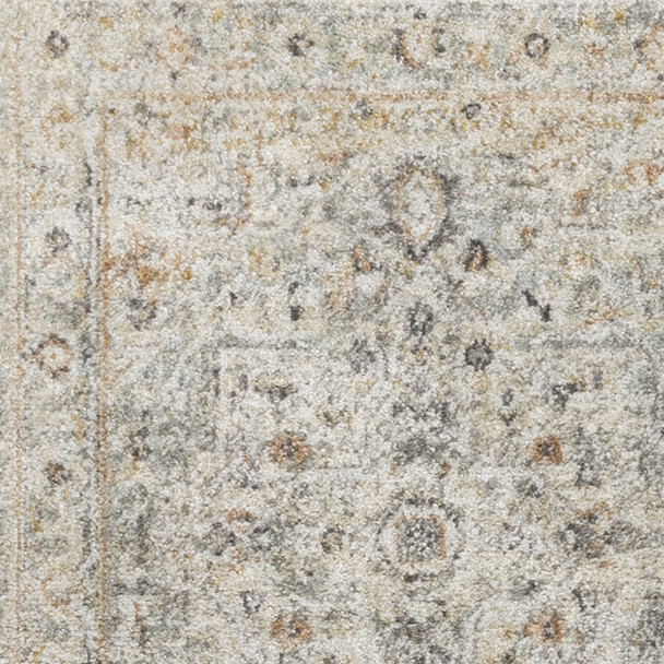 8' Light Gray Black And Yellow Floral Distressed Runner Rug