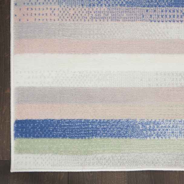 3' X 5' Ivory Tan and Blue Striped Area Rug
